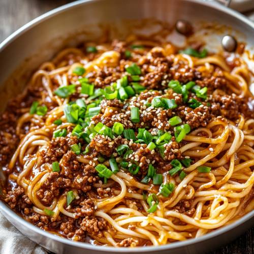 Ground Mongolian Beef and Noodles
