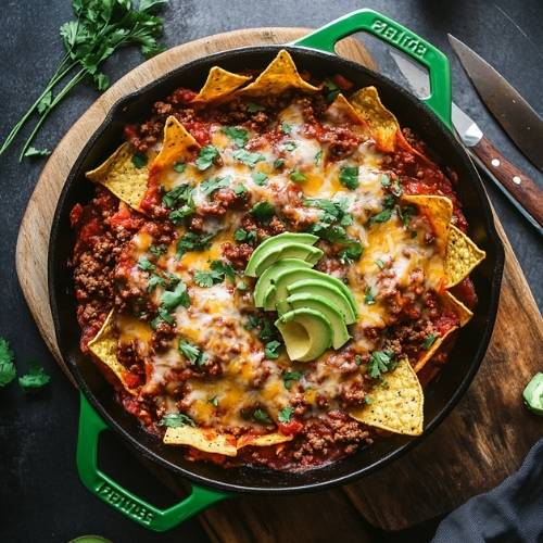 Beef Enchilada Nacho Skillet