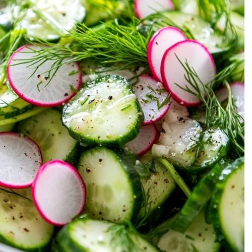Cucumber Radish Salad with Crispy Couscous