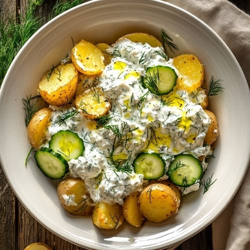 No Mayo Smashed Potato Tzatziki Salad